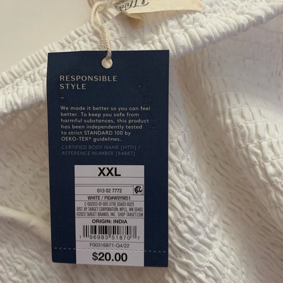 UNIVERSAL THREAD Smocked Tie Around Neck Bright White Crop Tube Top NWT‎ - Picture 8 of 9